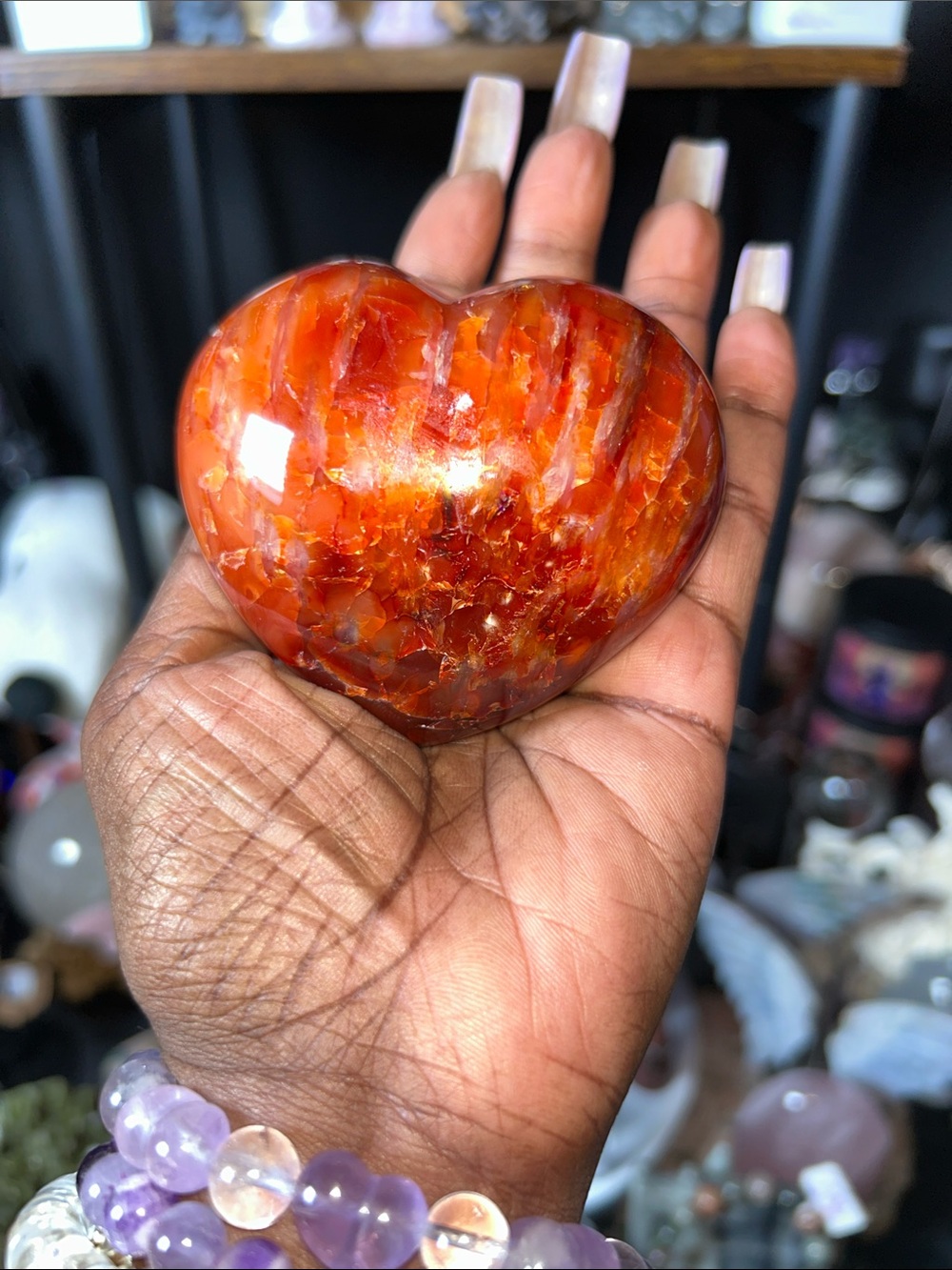 Polished Carnelian Agate Heart Gemstone Sculpture on Metal Stand - PRICE FIRM - Picture 5 of 7